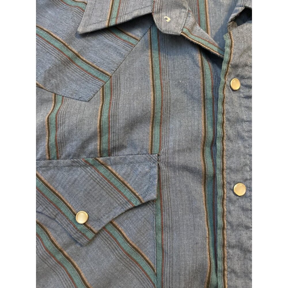 Ely Cattleman Shirt Mens X-Large Blue Striped Short Sleeve Western Pearl Snaps - Picture 2 of 6